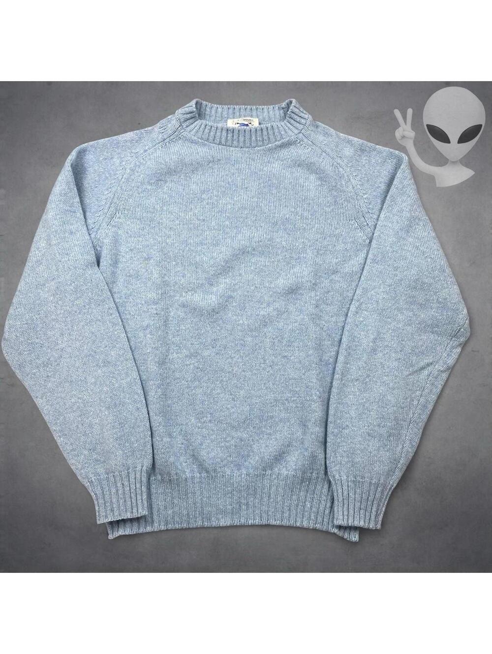 JC Penney The Fox Vintage 80s Men Crewneck Sweater XL Blue Shaggy Wool Blend